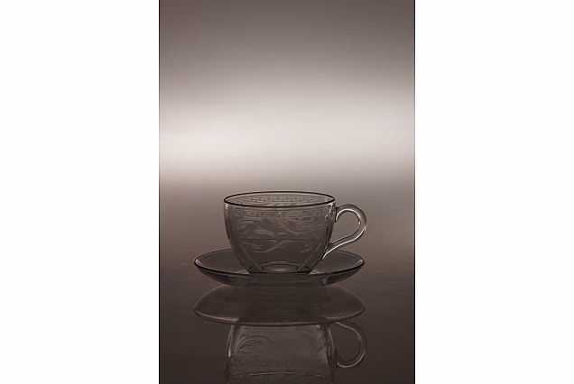 Filiżanki do cappuccino ze spodkiem-Trawione w szkle